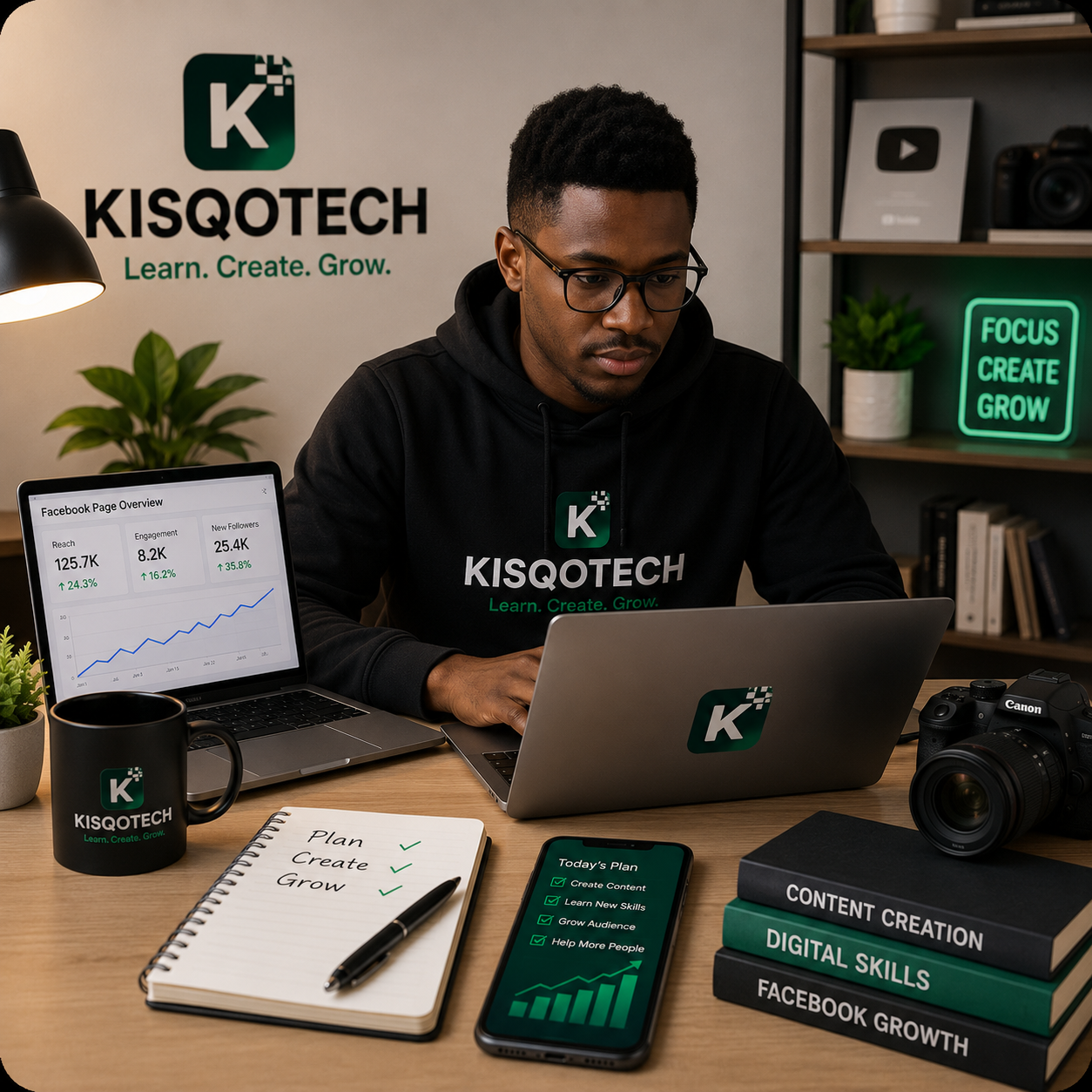 Kisqotech team member sitting in his workspace